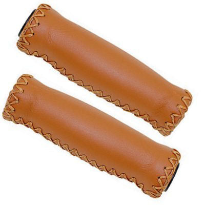 Paire de poignées de vélo en cuir marron pour look rétro