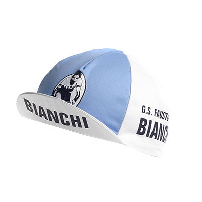 Vintage Cycling Cap Bianchi Radsportmütze weiß und blau