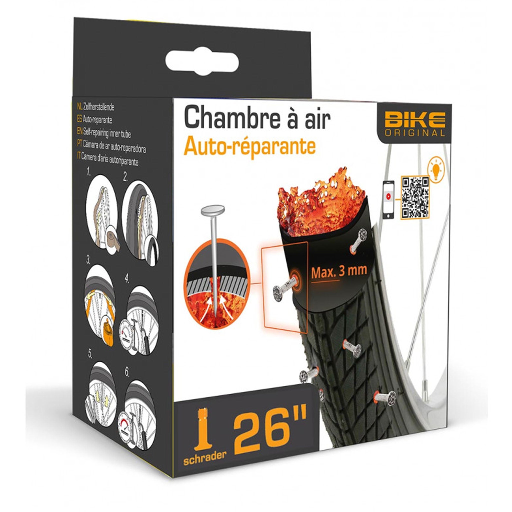 Chambre à air vélo 26 pouces Schrader anti crevaison 40 à 54-559