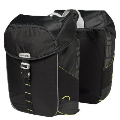 Basil Miles Paire de sacoches doubles vélo noires et vert citron