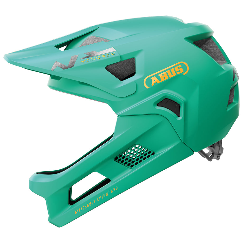 Casque Vélo Enfant ABUS YouDrop MTB - Jaune Taille S, Avec Espace Tresse & Visière Break-Away