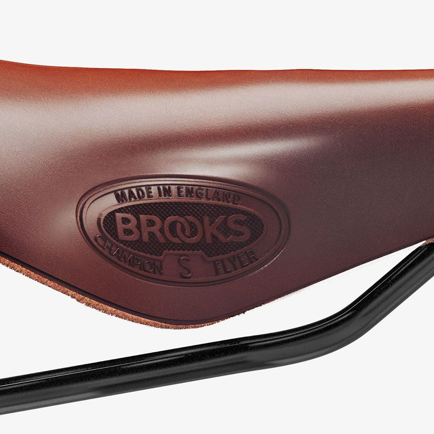 selle vélo Brooks FLyer Short cuir antic brown vue du logo