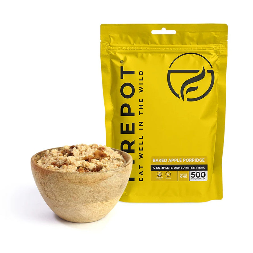 Repas lyophilisé Firepot Porridge pommes cuites de la marque 18, parfait pour cyclistes et randonneurs
