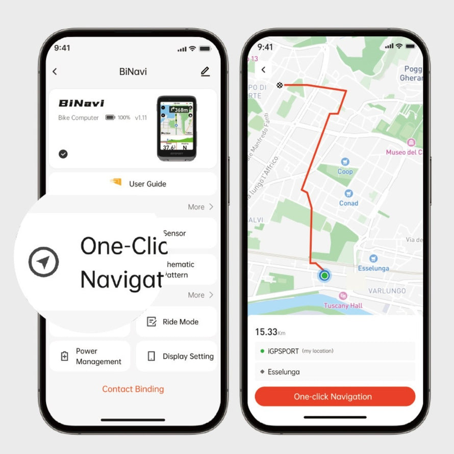 Application mobile 222 compteur vélo GPS iGPSPORT BiNavi avec navigation simplifiée et suivi d'itinéraire précis