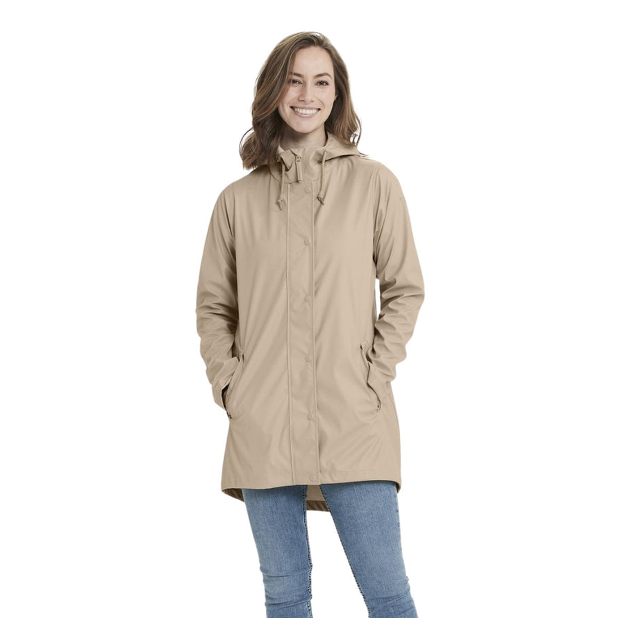 Veste de pluie longue beige Weather Report Petra de la marque 66, imperméable et confortable pour cyclistes femmes