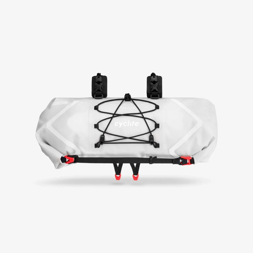 Sacoche de cintre Cyclite Roll Bag 02 77 blanche, étanche et compacte pour cyclisme aventure