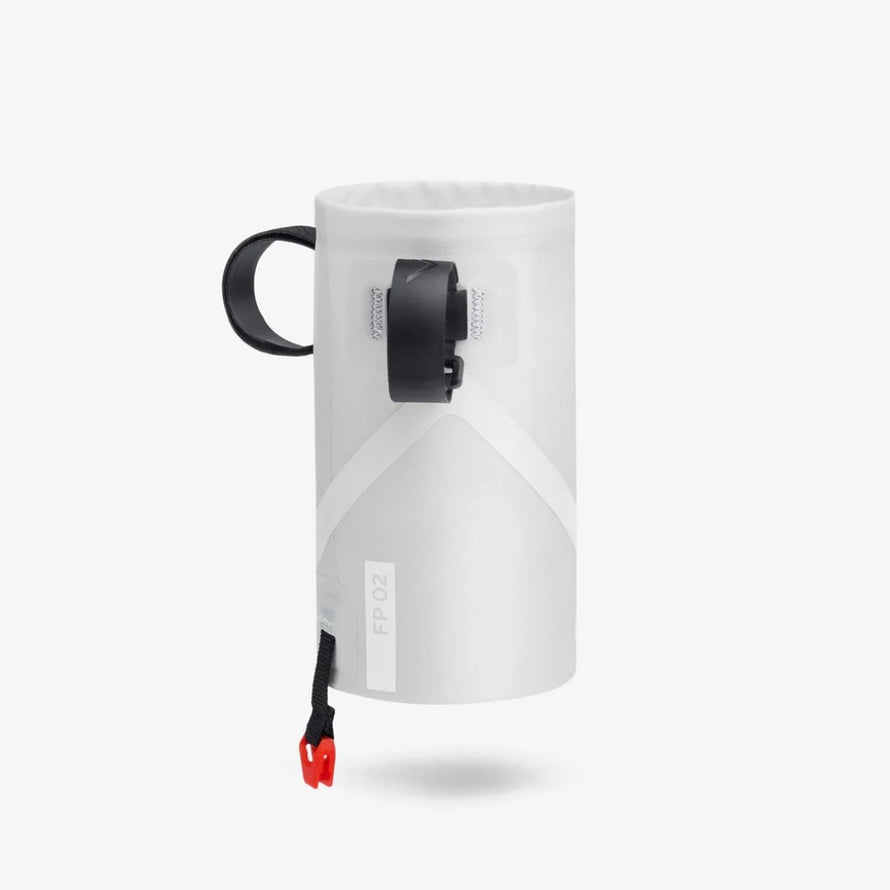Sacoche de potence vélo 77 Cyclite Foud pouch 02 blanche avec fixation et fermeture rouge