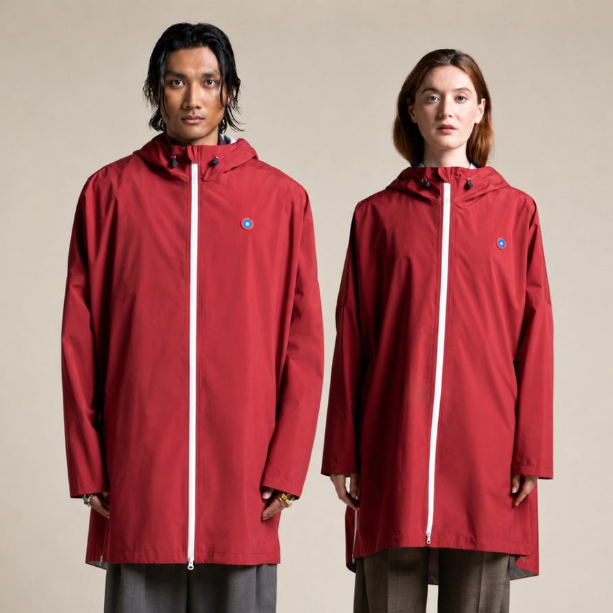Cape de pluie velo unisexe 998 modele Flotte Liberte impermee rouge avec zip blanc