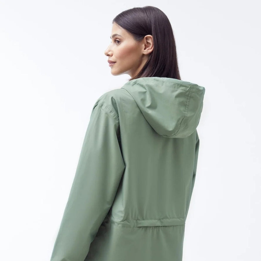 Imperméable long vélo mixte 998 Amelot Flotte vert pale avec capuche et fermeture éclair blanche