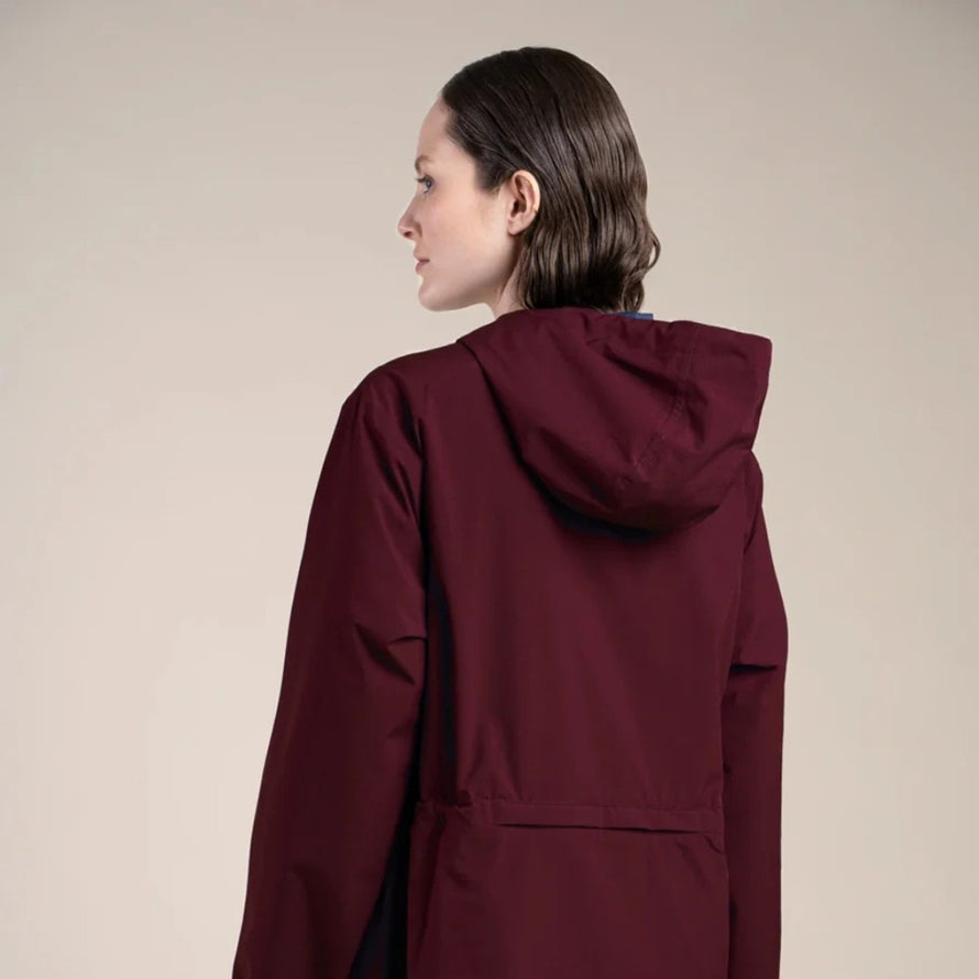 Imperméable long vélo mixte 998 Amelot Flotte couleur vin rouge avec capuche et fermeture éclair blanche
