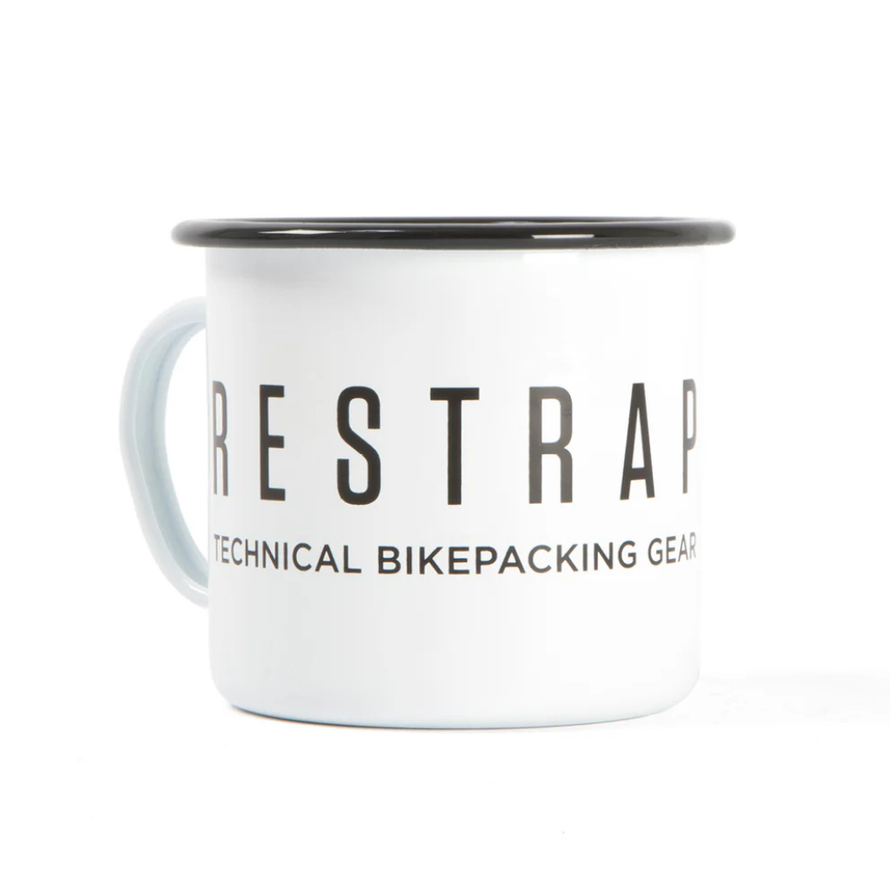 Grande tasse émaillée Restrap blanche, mug robuste pour le bikepacking, le camping et le bivouac