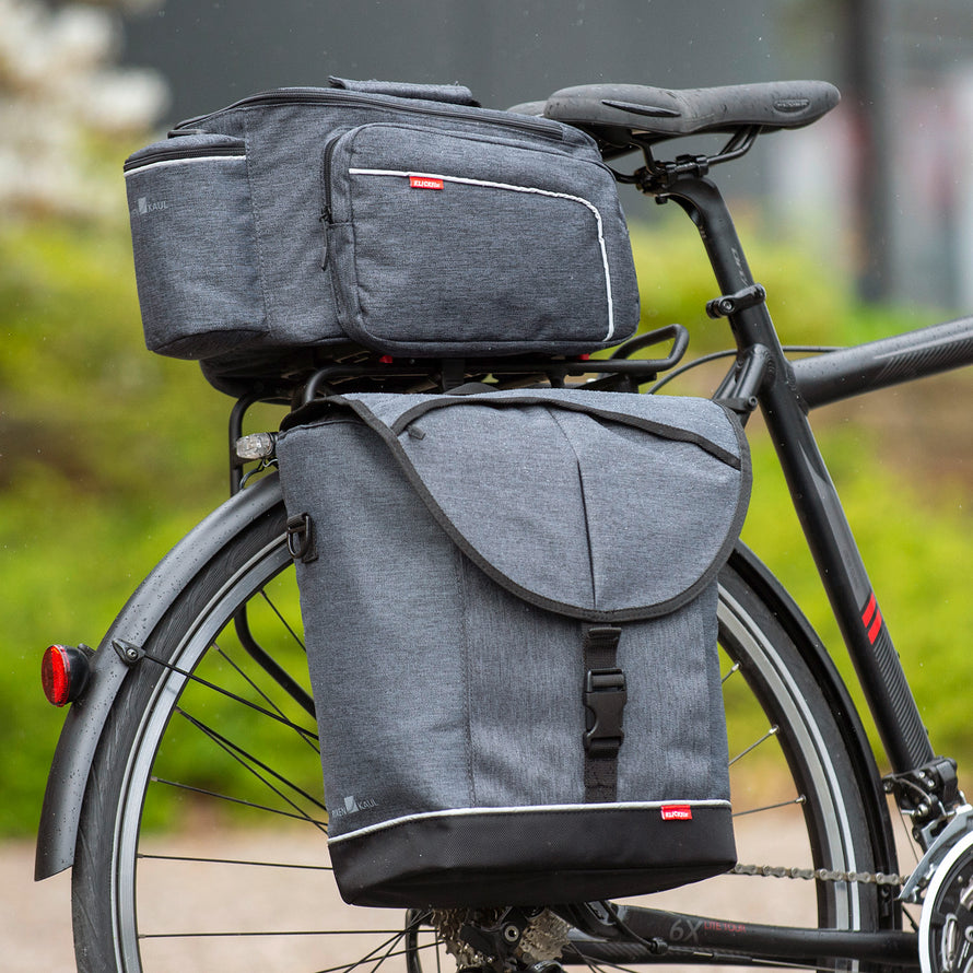 Rail pour sacoche porte-bagages latéral Xtra rail Klickfix montage avec sacoche latérale et sac