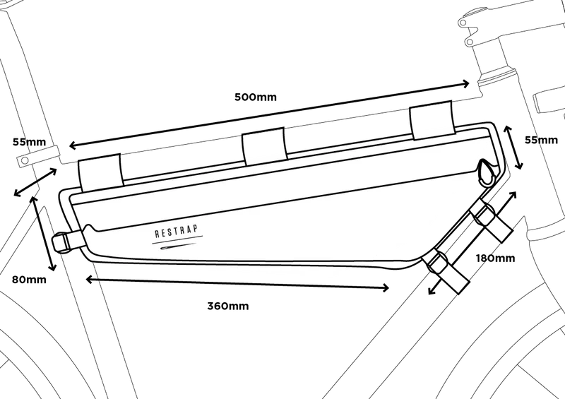 Détail des mesures e la sacoche Race Frame Large.