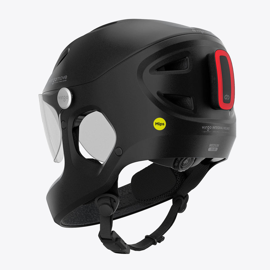 casque velo electrique virgo integral mips noir vue arriere avec feu led
