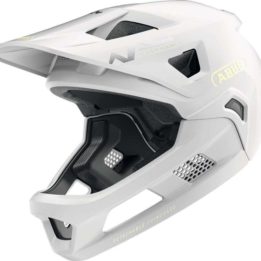 Casque integral VTT enfant Youdrop FF Abus blanc mat avec protection integrale et confort optimal