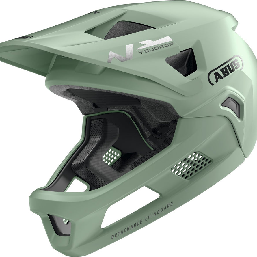 Casque integral VTT enfant Youdrop FF Abus couleur vert sauge avec protection complete et confort optimal