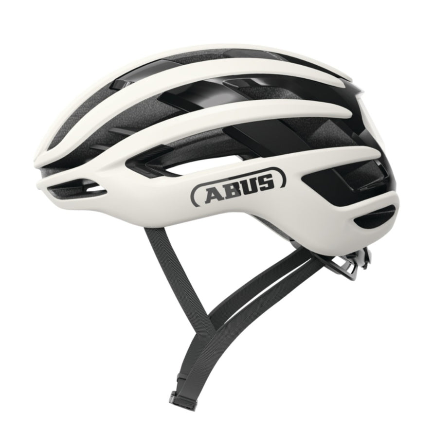 Casque velo route ABUS AirBreaker 2.0 blanc noir, leger et aero avec ventilation efficace pour cyclistes