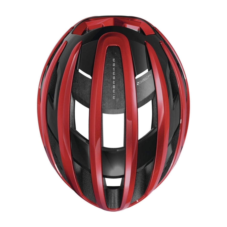 Casque velo route ABUS AirBreaker 2.0 rouge et noir, aerodynamique avec ventilation avancee et legerete optimale