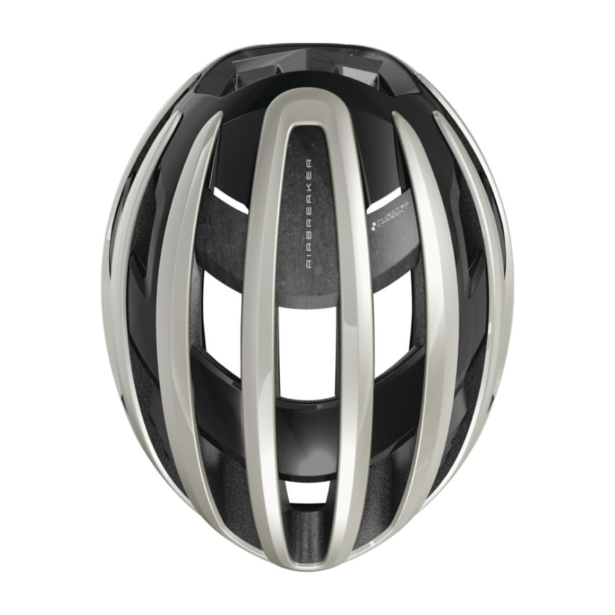 Casque velo ABUS AirBreaker 2.0 blanc noir, ultra leger et aero pour cyclistes sur route exigeants