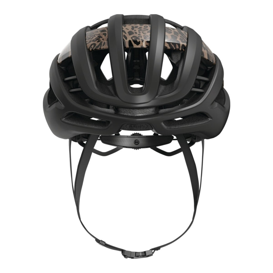 Casque ABUS AirBreaker 2.0 route avec motif leopard, aerodynamique et ventilation efficace pour cyclistes