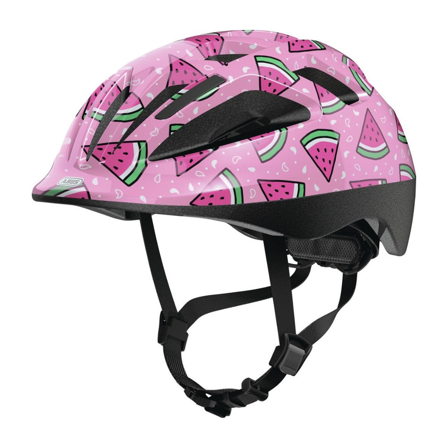 Casque vélo enfant Abus Smooty 2.0 rose motifs pastèque pour sécurité et confort en siège vélo enfant
