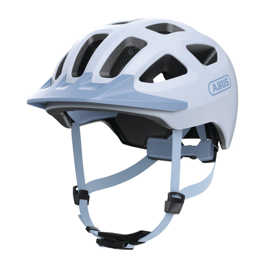 Casque velo urbain Abus Youn-I 3.0 ACE bleu clair avec visiere et systeme de securite ajustable