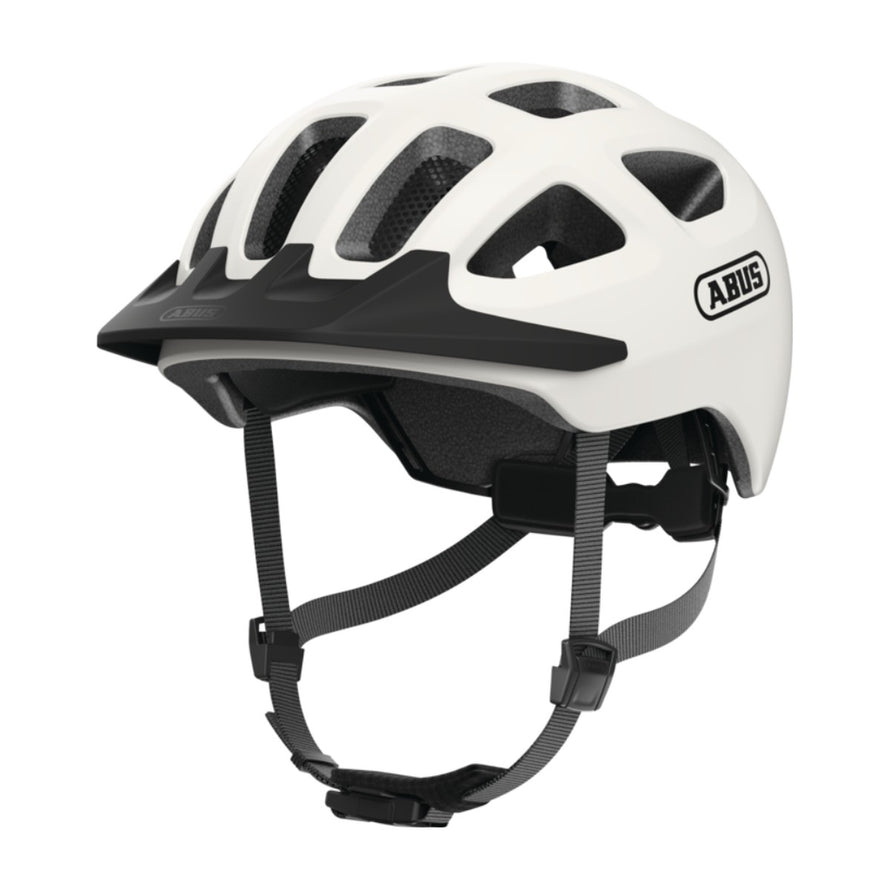 Casque velo urbain Abus Youn-I 3.0 ACE blanc avec visiere et feu LED arriere pour securite et confort - vue 2