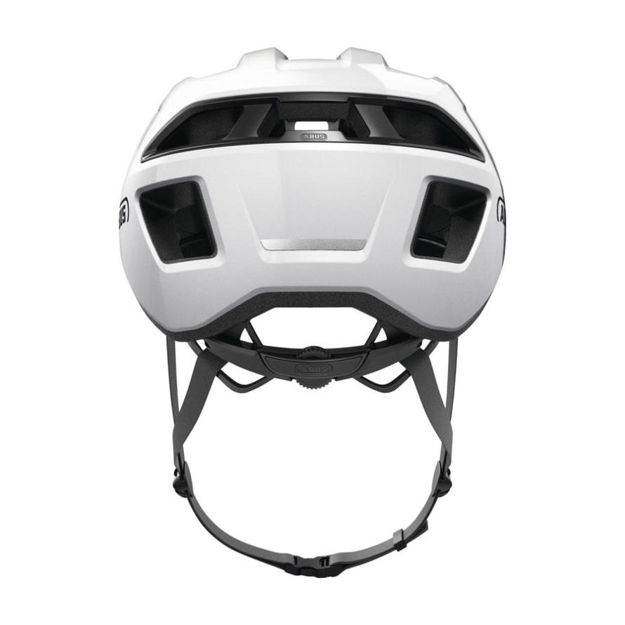 Casque ABUS MultiPlayer blanc pour vélo route et gravel vu de l'arrière avec système de réglage précis