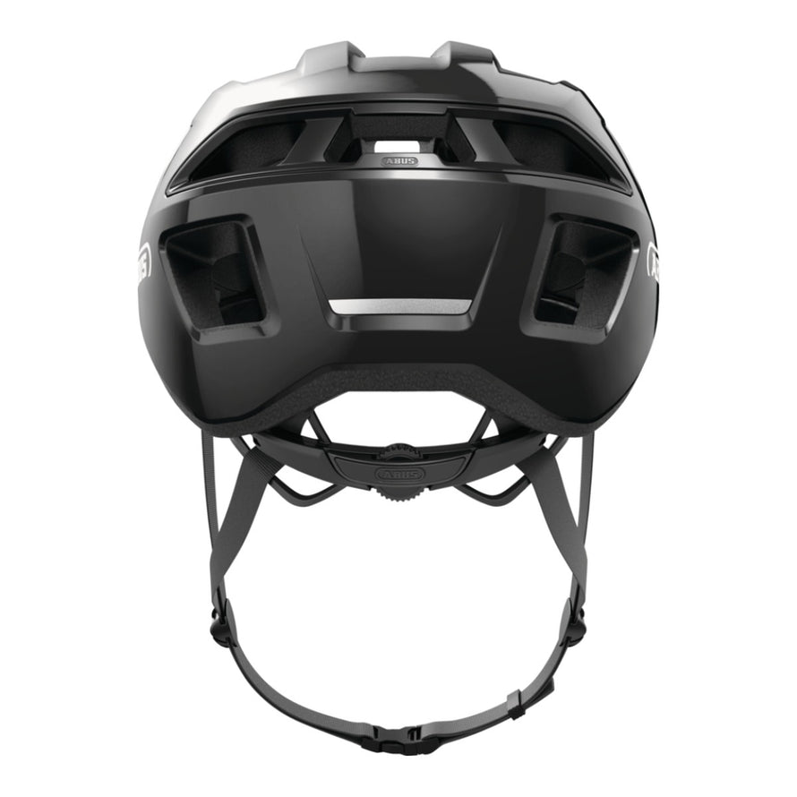 Casque ABUS MultiPlayer noir pour velo route et gravel vu de l'arriere avec systeme de ventilation et ajustement