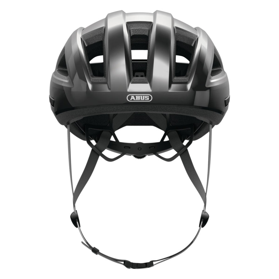 Casque ABUS MultiPlayer noir pour velo route et gravel vue de face avec systeme de reglage et ventilation