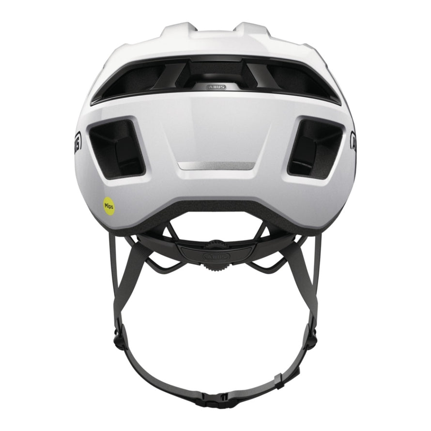 Casque Abus MultiPlayer MIPS blanc vue arrière pour vélo route et gravel avec ajustement précis et sécurité renforcée