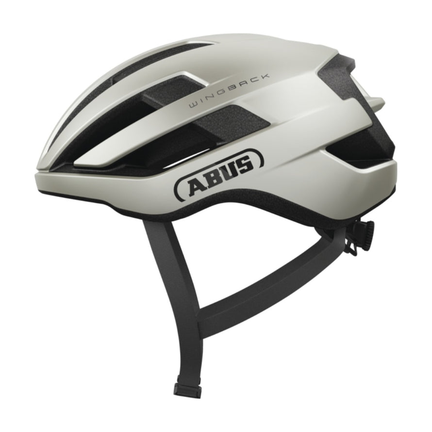 Casque Abus WingBack blanc mat pour velo route et gravel, compact, leger et parfaitement ventile