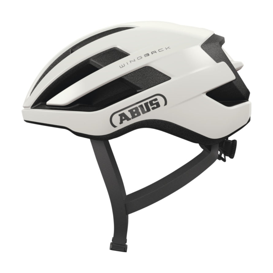 Casque Abus WingBack blanc mat pour velo route et gravel, leger, compact et securisant avec design moderne