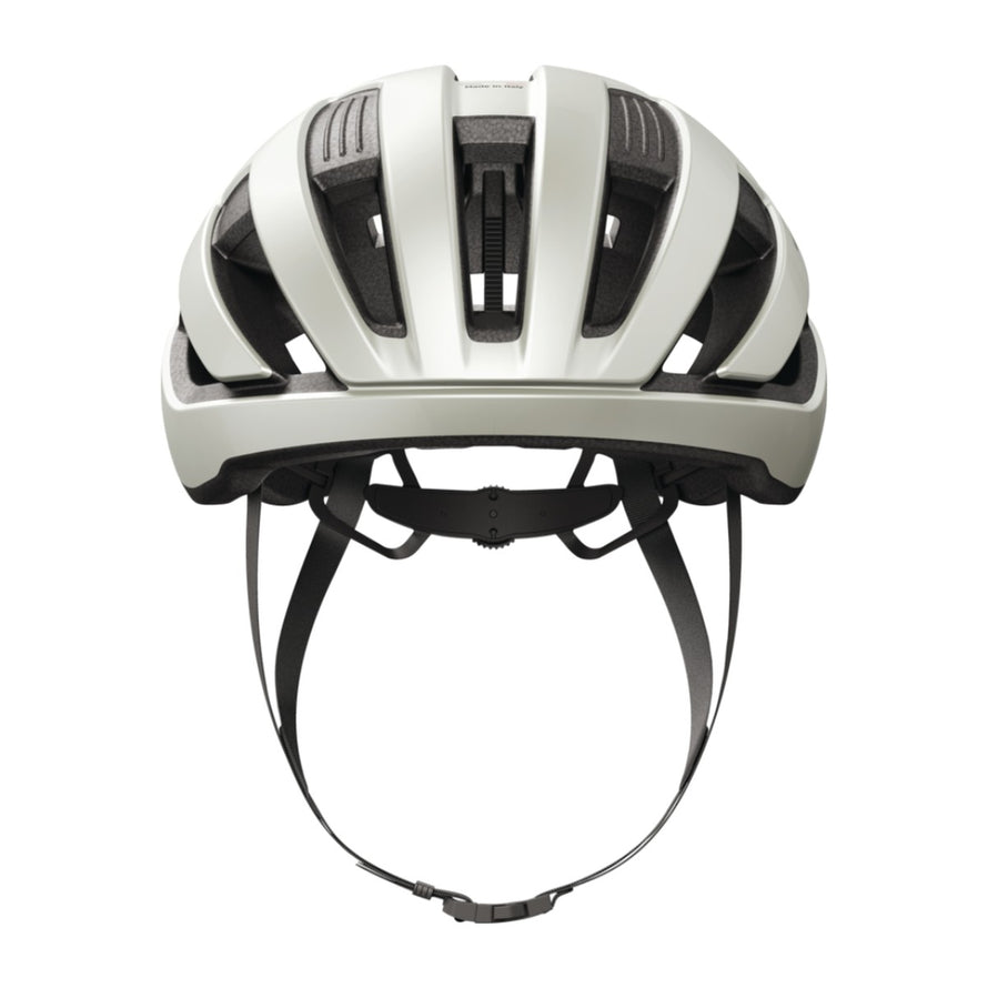 Casque Abus WingBack blanc pour velo route et gravel, ergonomique et bien ventile pour confort et securite