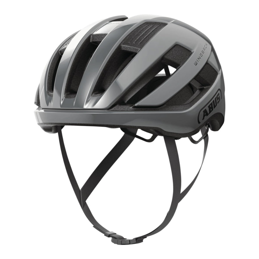 Casque Abus WingBack gris brillant pour velo route et gravel, leger et aerodynamique avec excellente ventilation