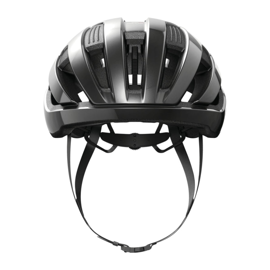 Casque Abus WingBack gris fonce pour velo route et gravel, ventilation optimise et ajustement precis pour confort