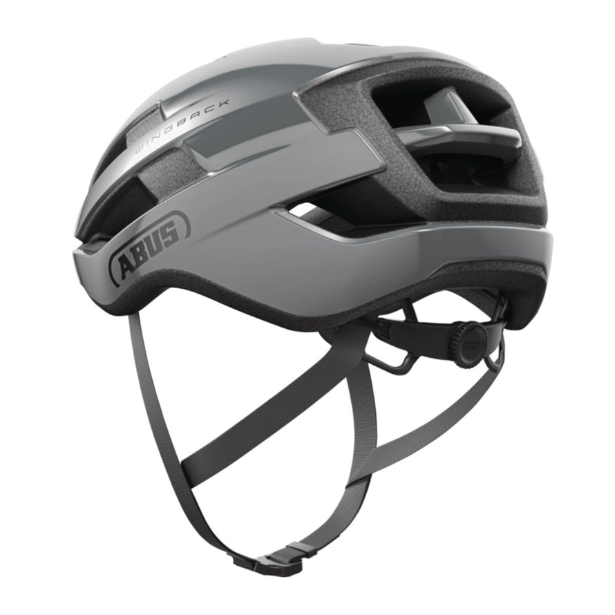 Casque Abus WingBack gris pour velo route et gravel, leger et confortable avec design moderne