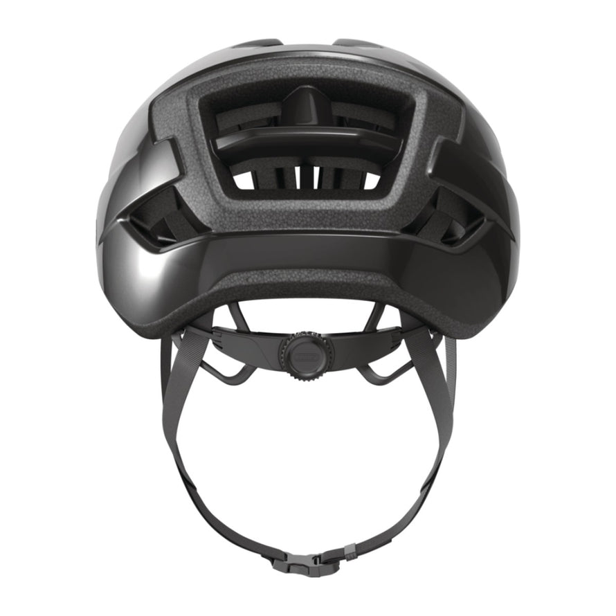 Casque Abus WingBack noir brillant pour velo route et gravel, securite renforcee et confort ajustable