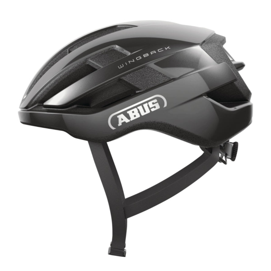 Casque Abus WingBack noir mat, compact et aerodynamique pour velo route et gravel, securite et confort optimises
