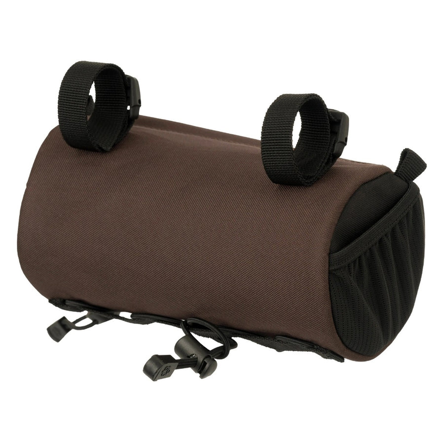 Sacoche de guidon Agu Roll Bag II Venture 1.5L marron avec fixation velcro et cordon elastique noir