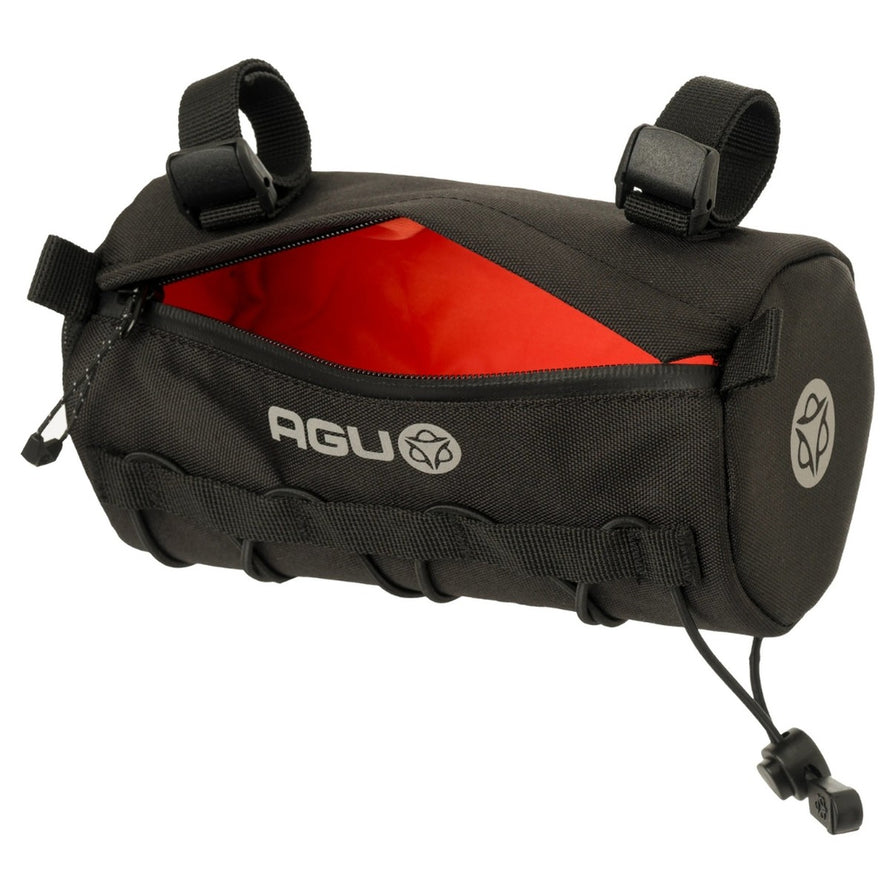 Sacoche de guidon Agu Roll Bag II Venture 1.5L noire avec intérieur orange et fixation velcro solide