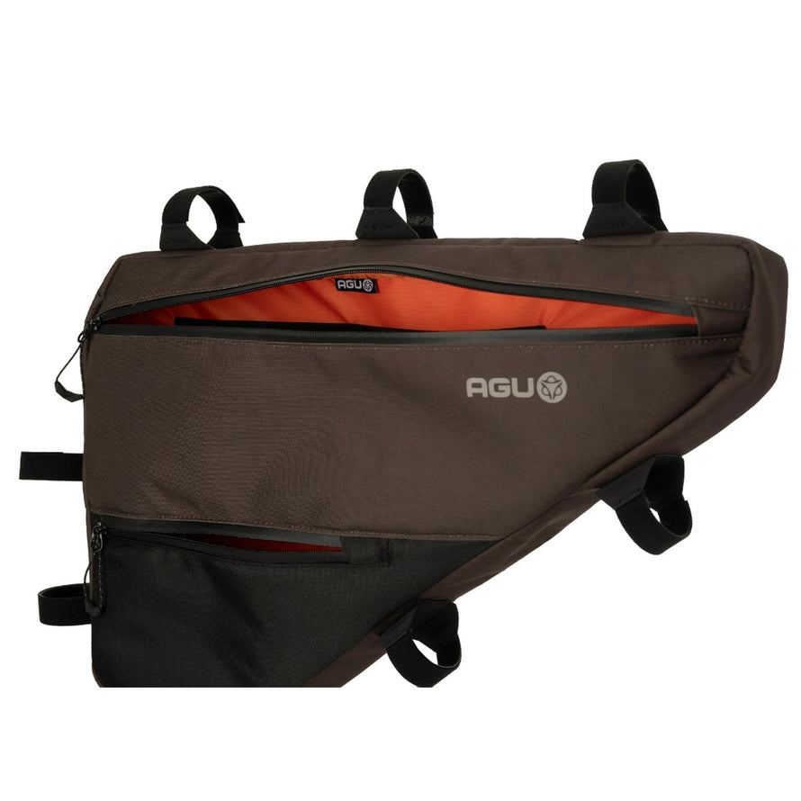 Sacoche de cadre AGU Full Frame Venture Medium 12L taupe et noir, parfaite pour organiser vos affaires à vélo