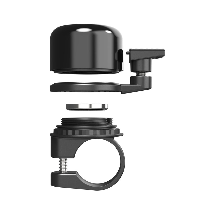 Sonnette AirBell Pro 22 mm noire avec fixation rapide pour guidon de velo, design moderne et compact