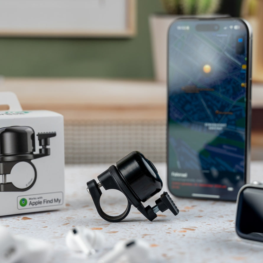 Sonnette AirBell Pro 22 mm noire compatible Apple Find My pour vélo urbain moderne et sécurisé