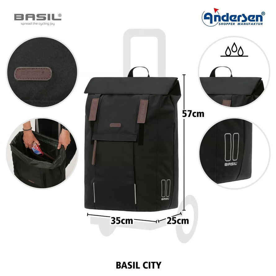 Sac caddie vélo Andersen Royal Shopper avec sac Basil 50L noir, étanche et spacieux pour balades et courses