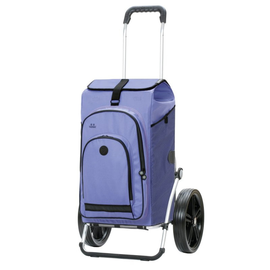 Caddie vélo Andersen Royal Shopper avec sac isotherme 62L lavande, idéal pour courses et transport pratique