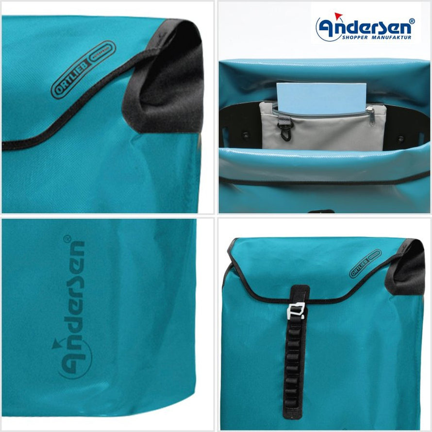 Sac etanche Ortlieb bleu pour caddie Andersen Royal Shopper, ideal pour courses a velo et protection contre la pluie