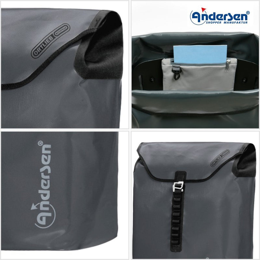 Sac etanche Ortlieb pour caddie Andersen Royal Shopper gris, ideal pour courses a velo
