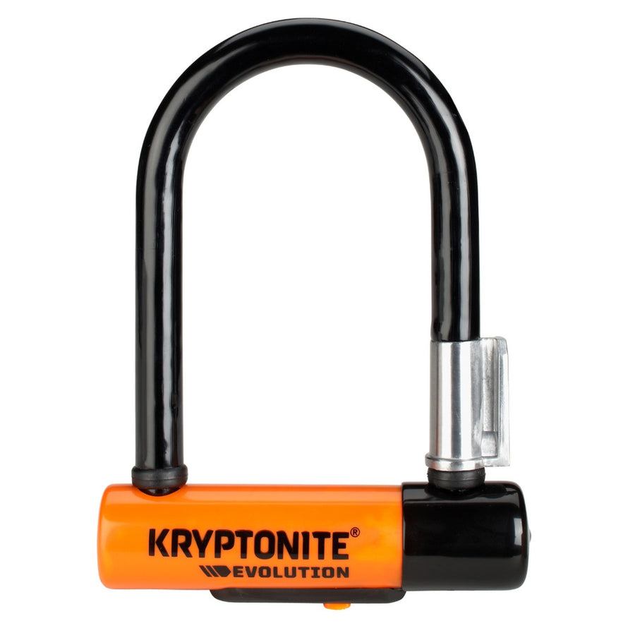Antivol U mini-5 Evolution de Kryptonite avec corps orange et anse noire pour securiser votre velo