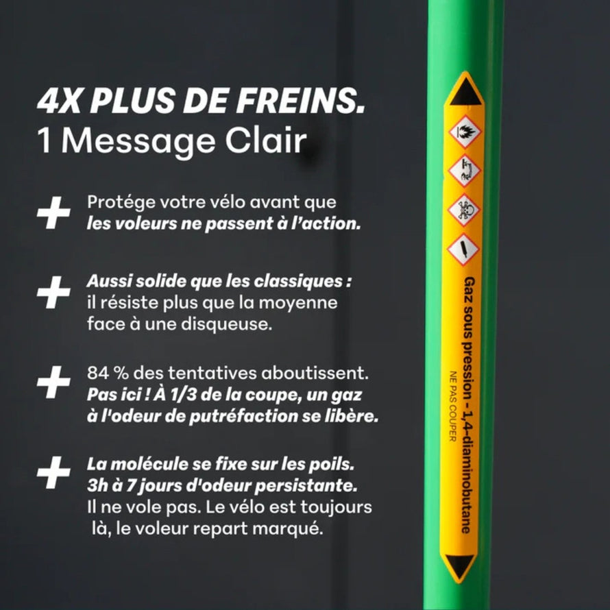 Antivol U vélo Cactus Lock avec gaz odorant anti-vol pour une protection efficace et dissuasive